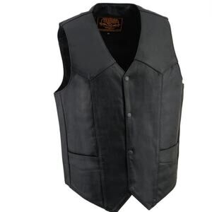 NWT Milwaukee Leather SH1310 Men's Black Leather Classic V-Neck Motorcycle